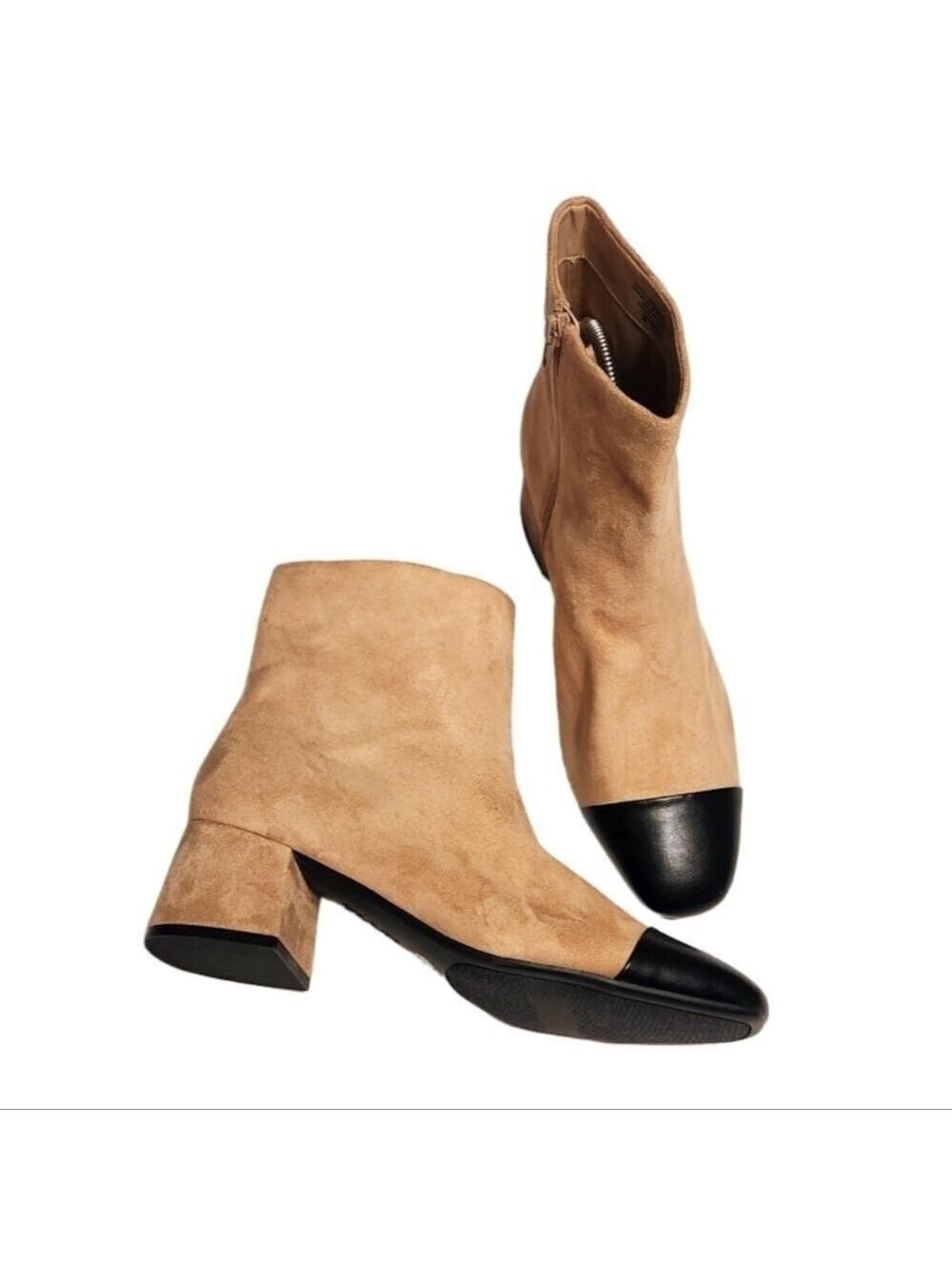 On 34th Janette Ankle Booties Tan Black Faux Suede Size 9 Medium